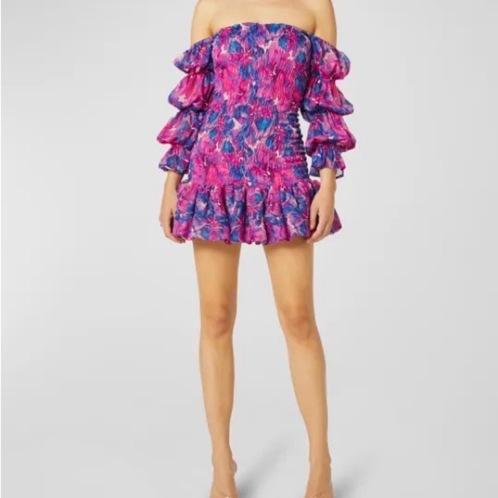 MISA OFF SHOULDER SILK MINI DRESS SZ XS